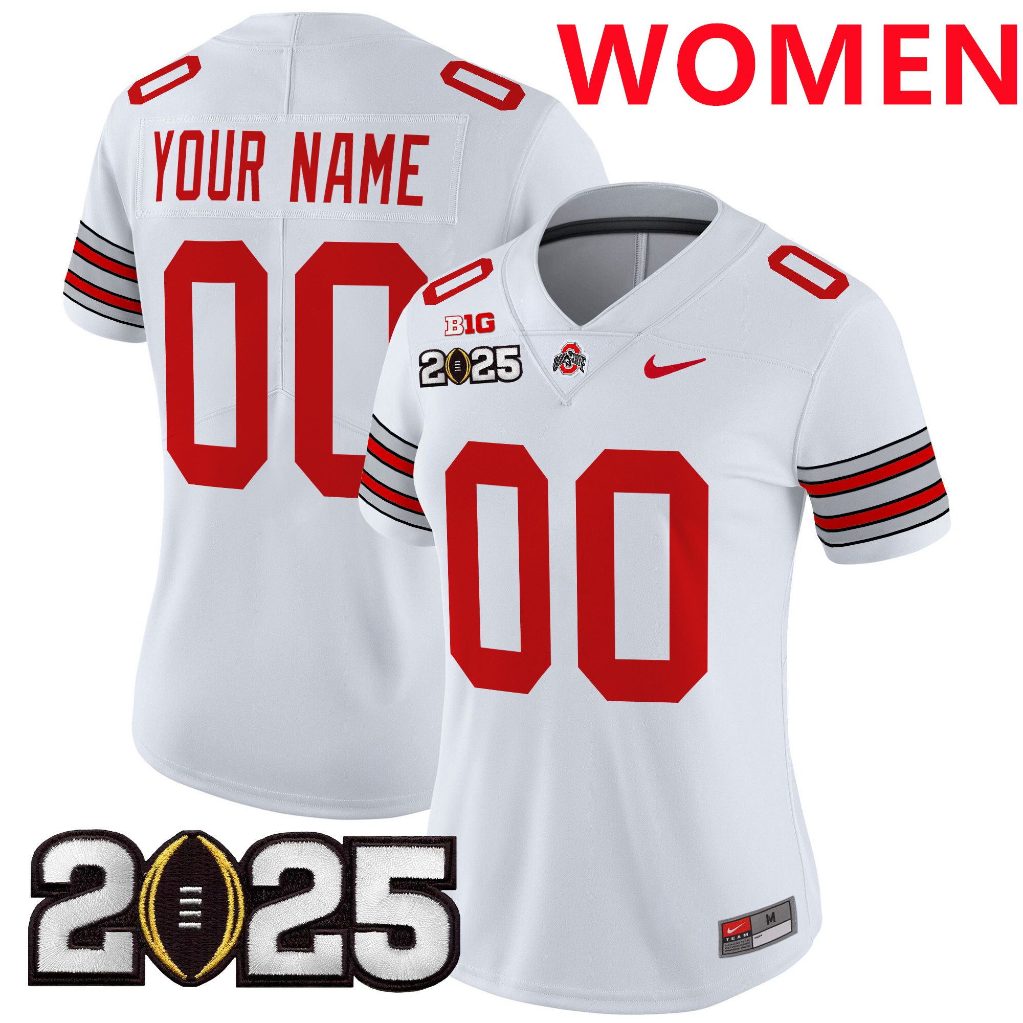 Women Ohio State Buckeyes White 2025 CFP Final Patch Vapor Limited Custom NCAA Jersey